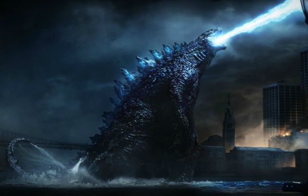 Годзилла извергает голубое пламя