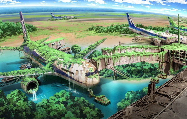 Поросшие травой руины аэропорта