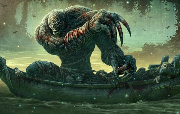 Монстр в лодке на реке