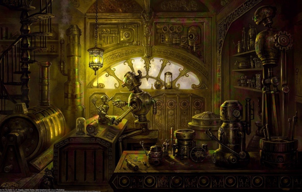 Роботы делают роботов, стимпанк