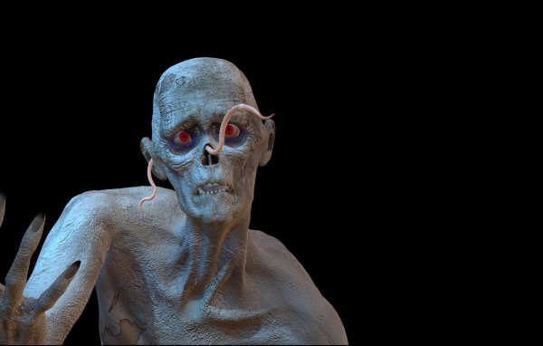 Червяк на лице зомби