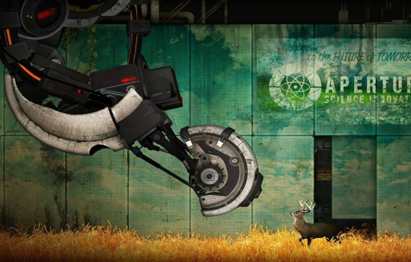 Олень перед огромным механизмом, игра Portal 2