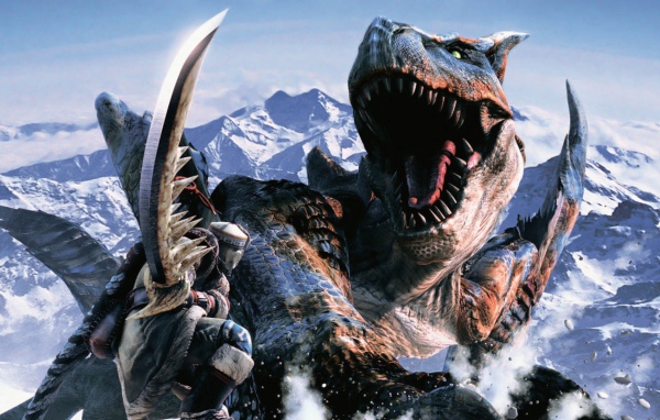 Сражение с драконом в горах, игра Monster Hunter