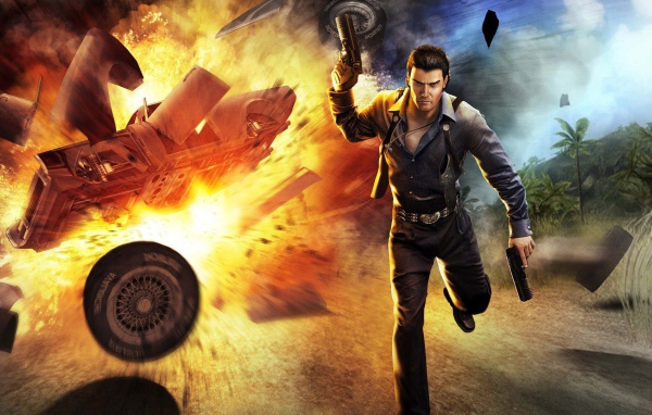 Персонаж игры Just Cause убегает от взрыва