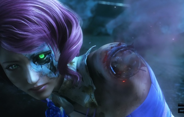 Девушка робот с зеленым глазом