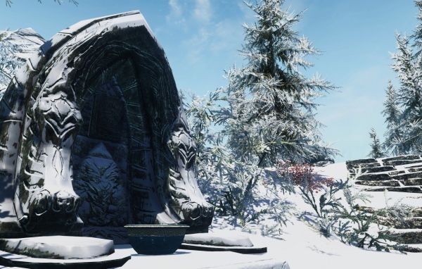 Зимний пейзаж в игре The Elder Scrolls V Skyrim