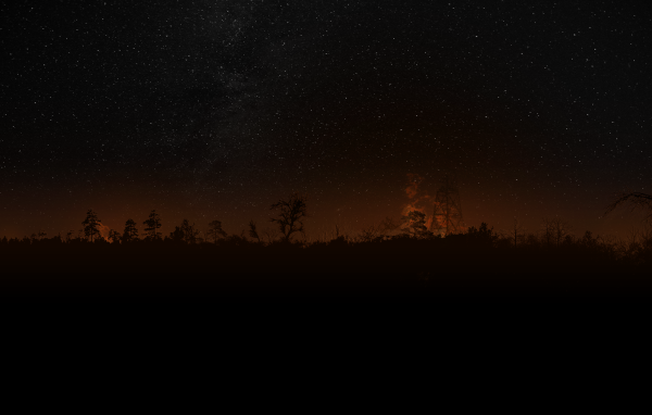 Силуэты на фоне заката и звездного неба