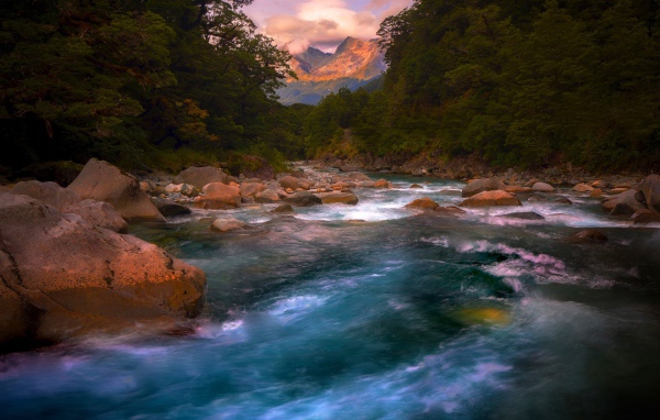 Валуны в бурной горной реке
