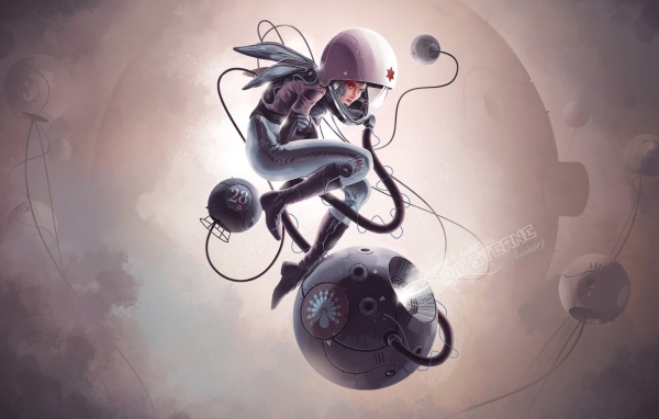 Астронавт с приборами в космосе