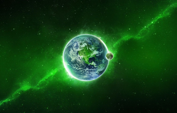 Наша планета в зеленой туманности