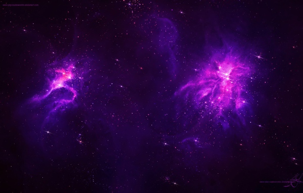 Две фиолетовых галактики в космосе