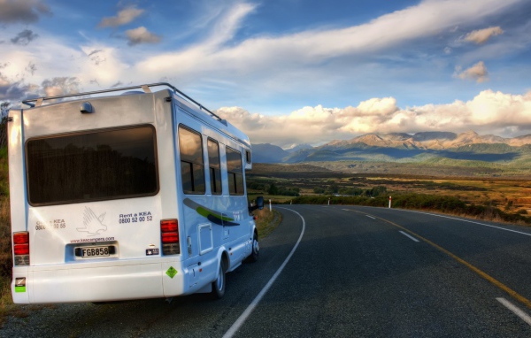 Bus on the road in New Zealand