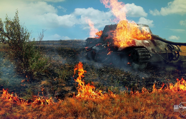 Горящий JagdTiger из игры World of Tanks