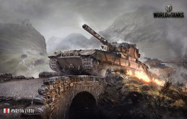 Танк FV215b на мосту в игре World of Tanks