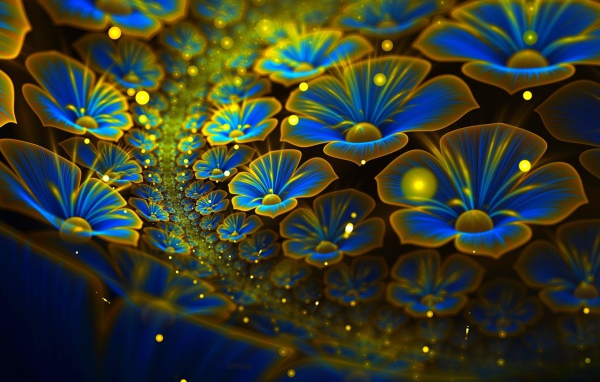 Красивые голубые цифровые цветы 