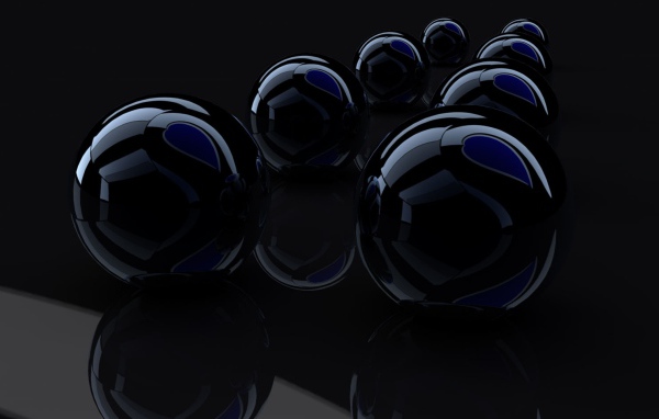 Черные стеклянные шары,  рендеринг 