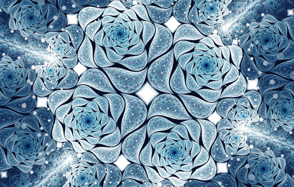 Голубые абстрактные цветы, фрактальный рисунок