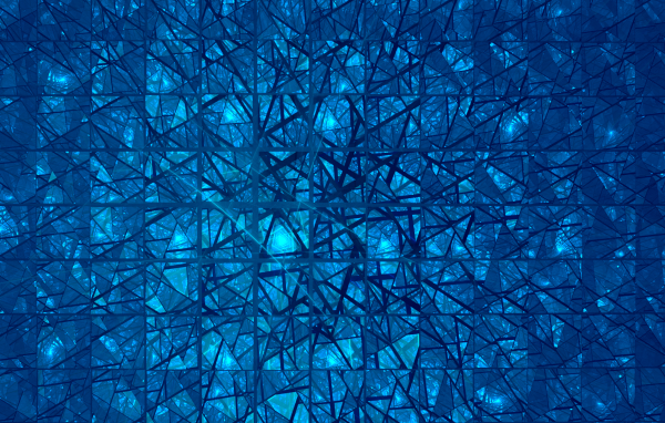 Синий фрактальный рисунок с зеркальными квадратами