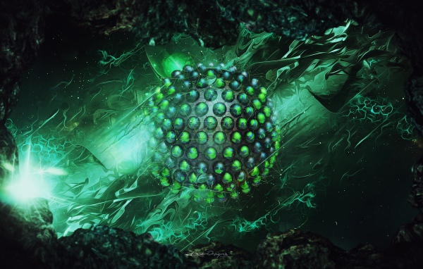 Зеленая сфера рендеринг, абстракция 