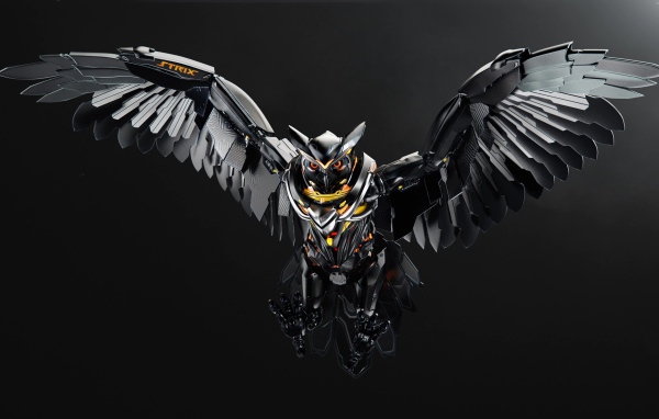 Железная сова на сером фоне 3д графика