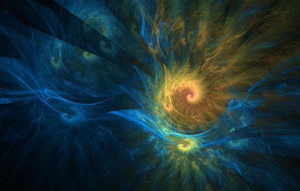 Желто - голубые спиральные фракталы  