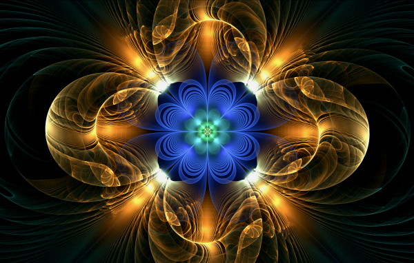 Желто голубой абстрактный фрактальный цветок 