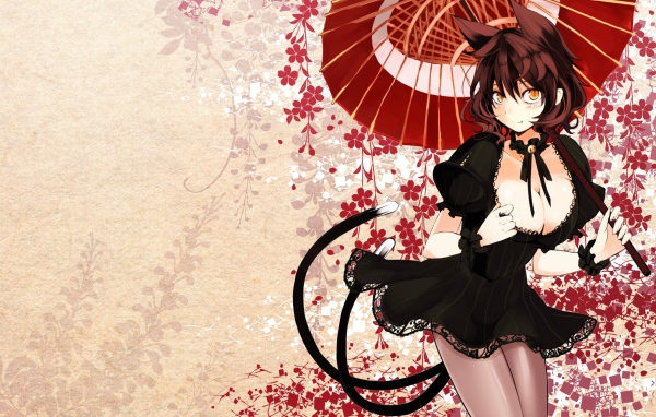 Девушка кошка под зонтом аниме 