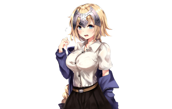 Девушка в костюме на белом фоне аниме Судьба. Апокриф