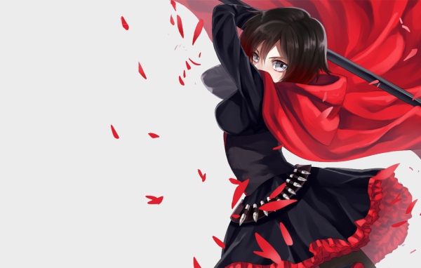 Руби Роуз  персонаж аниме RWBY готовится к атаке