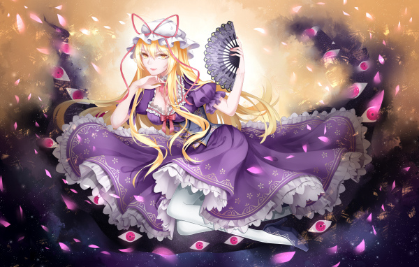 Девушка в красивом платье Юкари Якумо аниме Тохо