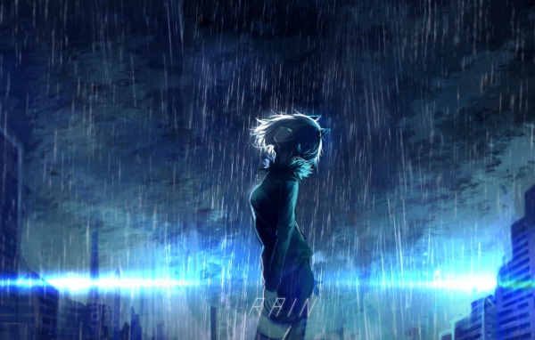 Девушка аниме под дождем 