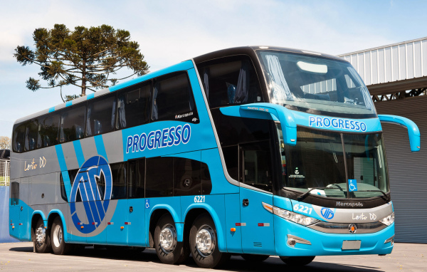 Синий большой автобус Marcopolo Paradiso G7 1800 DD 8×2