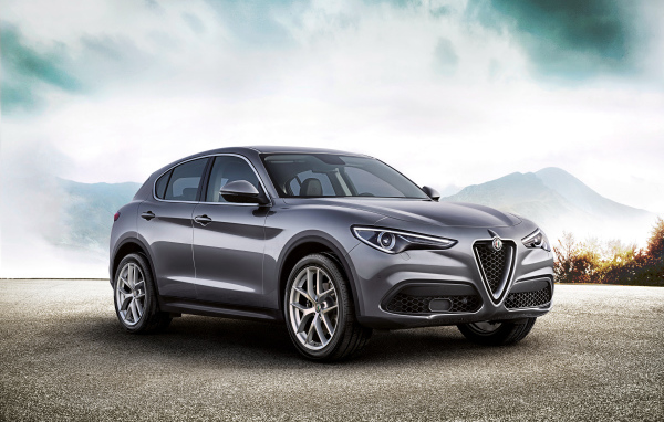 Серый автомобиль Alfa Romeo Stelvio Worldwide, 2017 
