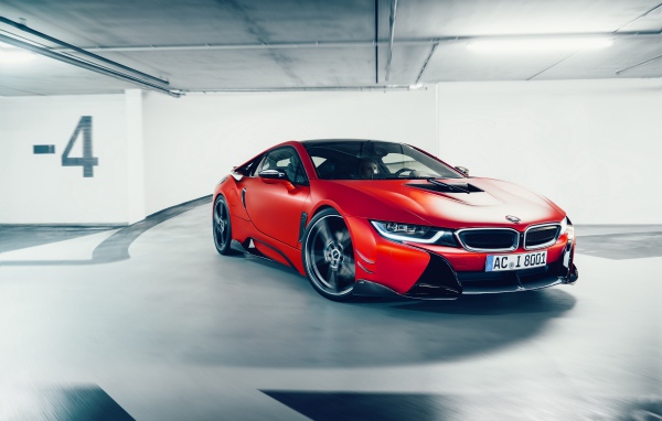 Красный спортивный автомобиль BMW i8 AC Schnitzer ACS8