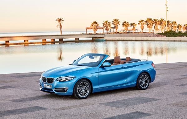 Голубой автомобиль, кабриолет BMW 230i Cabrio Luxury Line Worldwide, 2017