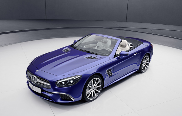 Синий кабриолет Mercedes-Benz SL-Klasse, 2017 