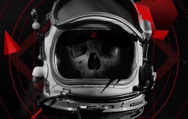 Человеческий череп в шлеме астронавта
