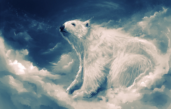 Большой белый медведь на облаке