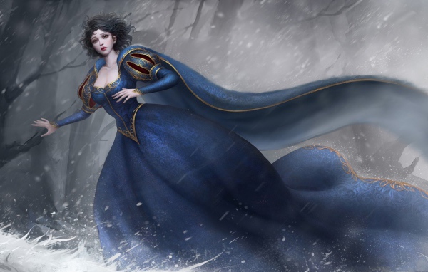 Фантастическая принцесса в красивом платье в темном лесу