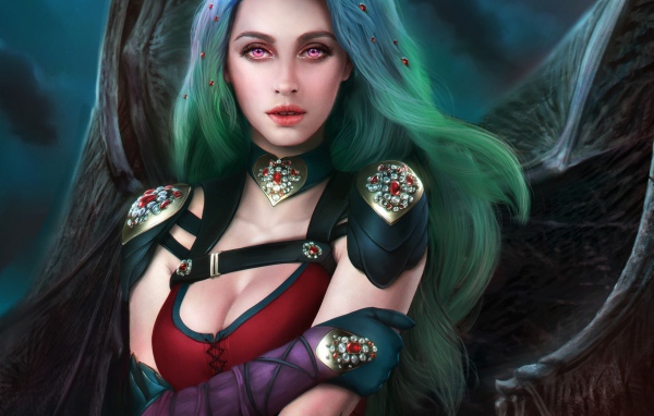 Фантастическая девушка с зелеными волосами королева вампиров