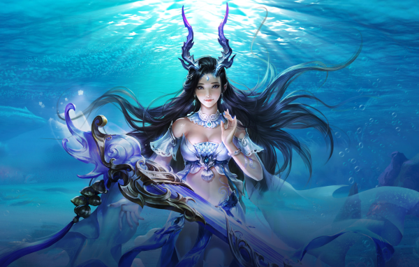 Девушка русалка под водой, фэнтези
