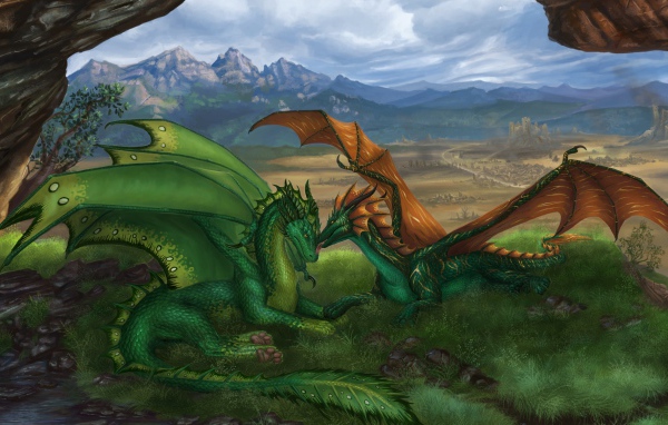 Два больших влюбленных дракона фэнтези