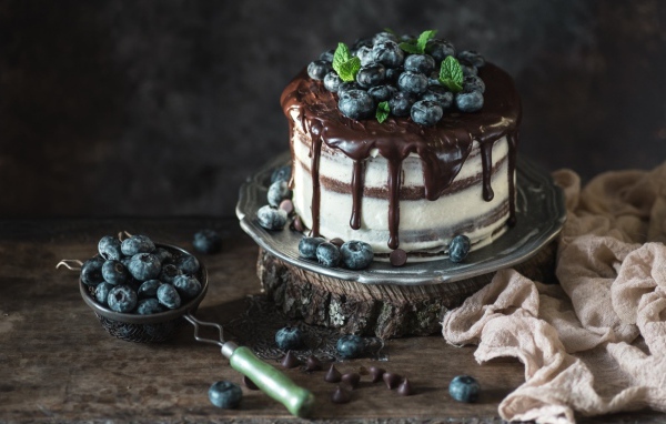 Аппетитный торт с черникой и шоколадом 