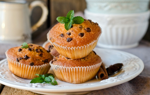 Кексы с шоколадной крошкой и мятой 