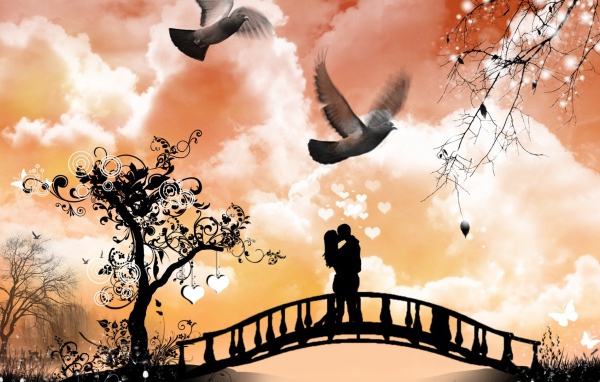 Влюбленная пара на мосту 