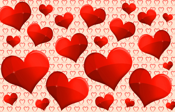 Много красных сердечек 