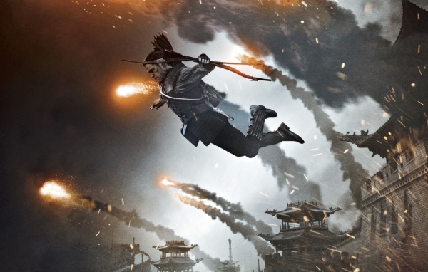 Прыжок главного героя со стены фильм Великая стена 