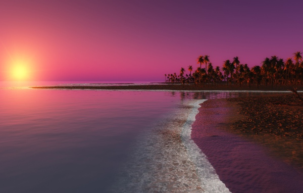 Красивый розовый закат на пляже