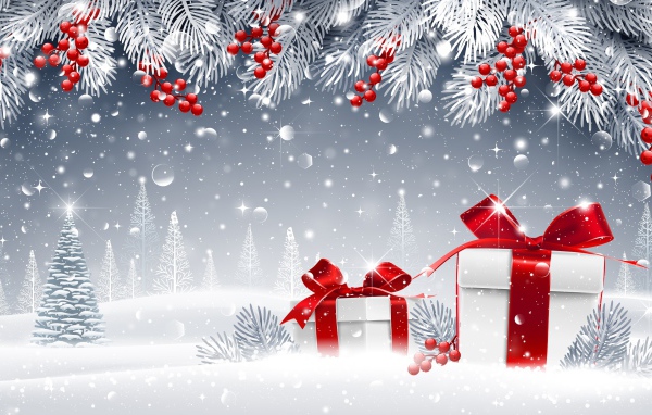 Открытка с подарками на Новый год 2019