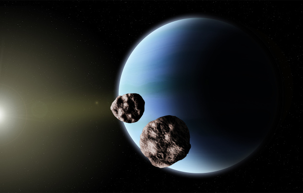 Полет астероидов рядом с планетой Нептун 